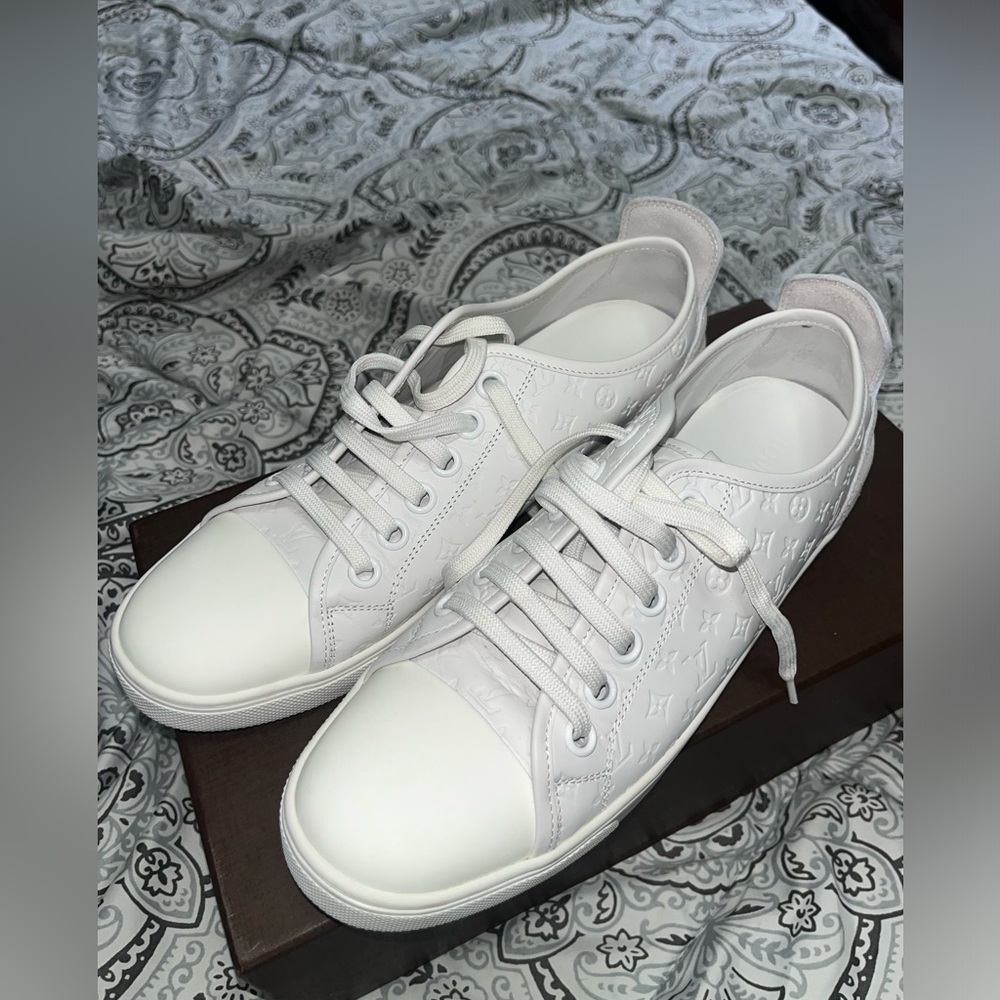White Louis Vuitton Women's Punchy Low-Top Sneakers Monogram Leather with Suede